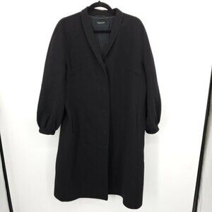 Marlowe 100% Cashmere Gathered Sleeve Minimal Peacoat 10 US/44 IT Black
